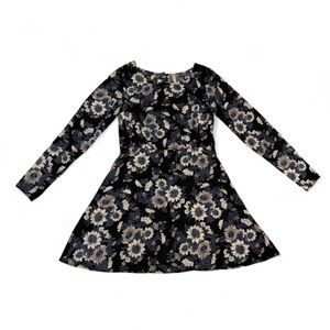 Free People Navy Floral Print Long Sleeve Dress